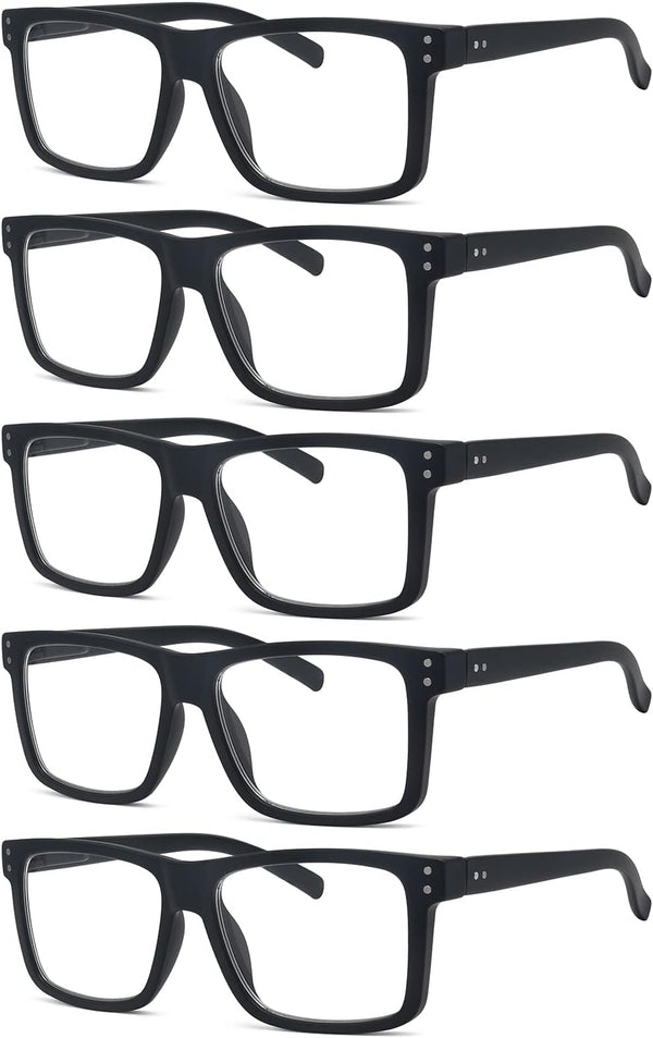 Eyekepper 5-Pack Oversized Reading Glasses Square Large Frame Readers for Men and Women - Black +1.50