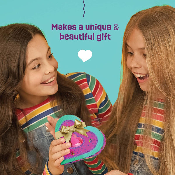 Paint Your Own Wooden Kids Heart Treasure Box Kit - Basket Stuffers - Art Kits for Toddler Girl - Arts and Craft Gifts for Ages 4-6 Year Old Girls