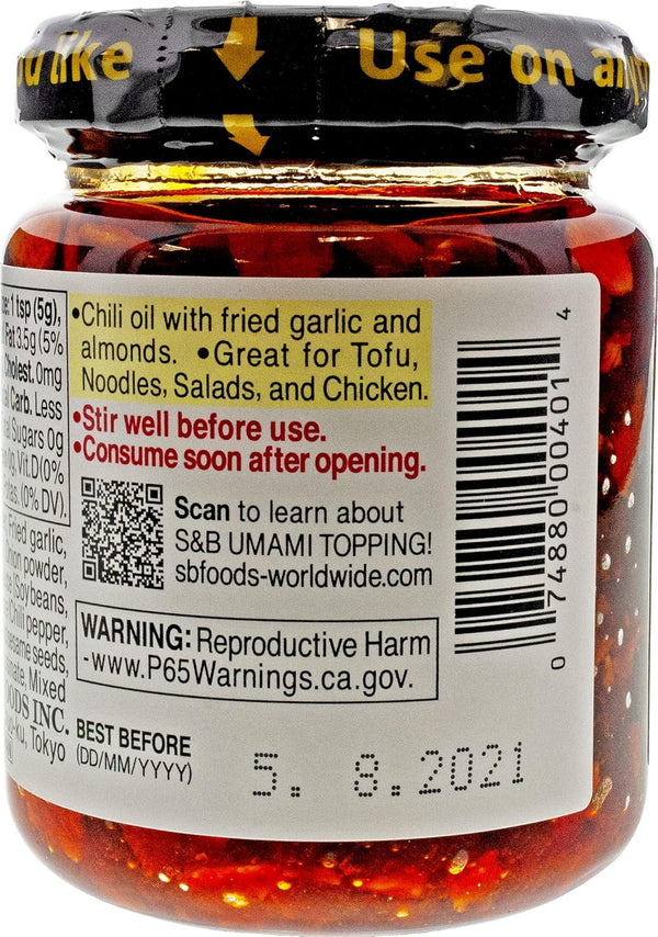 S&B Chili Oil with Crunchy Garlic, 3.88 Fl Ounce