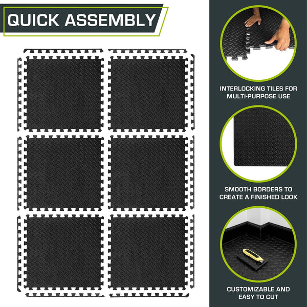 ProsourceFit Exercise Puzzle Mat ½-inch, EVA Interlocking Foam Floor Tiles for Home Gym, Workout Equipment, Kids Play Areas, Black, 24 SQ FT - 6