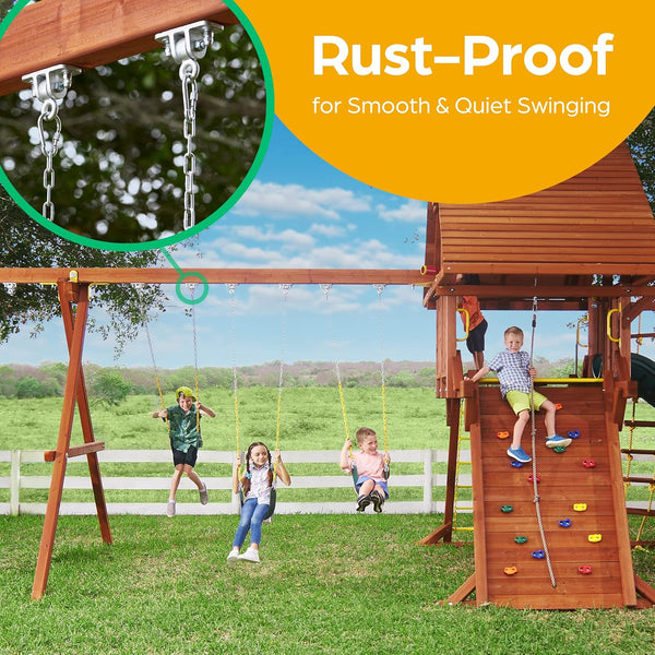 Jungle Gym Kingdom Swing Set Hangers - 2 Heavy Duty Brackets with Locking Snap Hooks for Porch, Patio, Playground - Indoor/Outdoor Hardware &