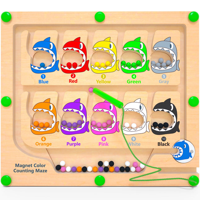 Magnetic Color & Number Maze, Montessori Counting Matching Toys, Wooden Magnet M