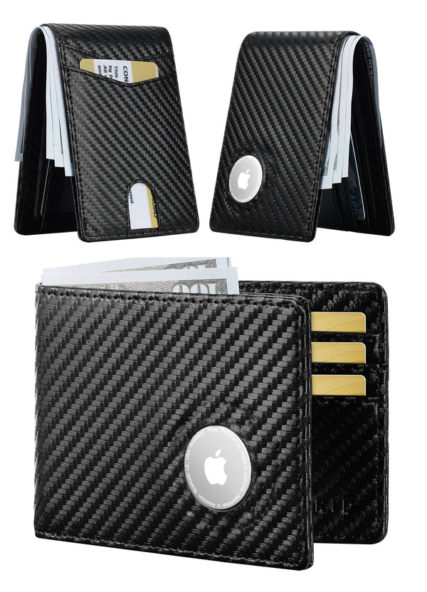 furid Leather Wallet Compatible with Airtag: Slim Air Tag Wallet for Men RFID Blocking, Bifold, Front Pocket, Minimalist Card Holder | RFID