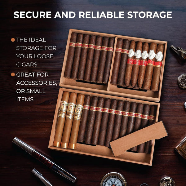 Mantello Cigars Spanish Cedar Cigar Tray - Adjustable Divider, Fits Large Humidors, for Humidor or Walk-in Closet 12.5" x 7.5"x 2.25