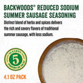 LEM Products Backwoods Reduced Sodium Summer Sausage Cured Sausage Seasoning, Ideal for Wild Game, Seasons Up to 5 Pounds of Meat, 4.1 Ounce