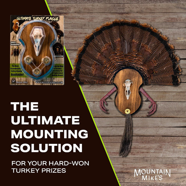 Ultimate Turkey Plaque by Illusion | Turkey Mounting Kit | Rustic Wall Mount Display Plaque | European Turkey Skull Included | Turkey Beard, Fan,