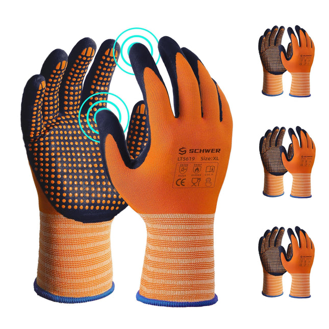 Schwer 3 Pairs LT5619 Work Gloves Micro-Foam Nitrile Coated, Level 4 Abrasion Re