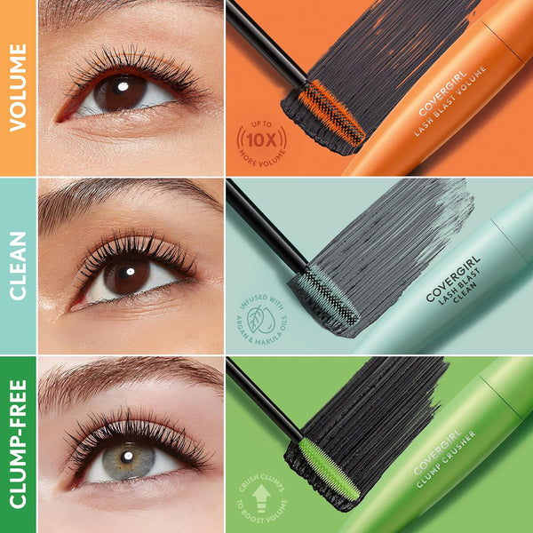 COVERGIRL Clump Crusher Water Resistant Mascara, Very Black, 0.44 Fl Oz, Volume Mascara, Clump-Free Lengthening Formula, Double-Sided Fine Tooth