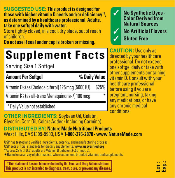 Nature Made Vitamin D3 K2 Supplement, 30 Softgels 30 Count (Pack of 1)