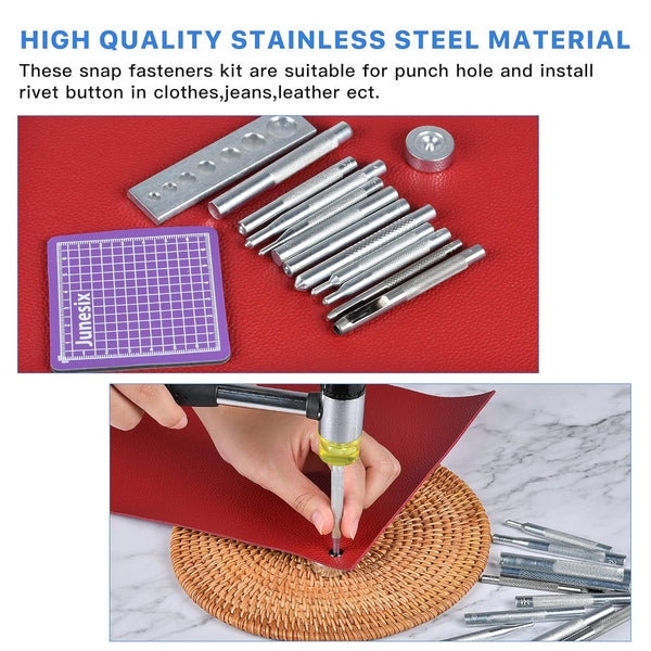14Pcs Rivet Setter, Leather Die Punch Snap kit, Stainless Steel Rivet Setting Tool for Bag Making DIY Leather Crafts with Non Slip Base |