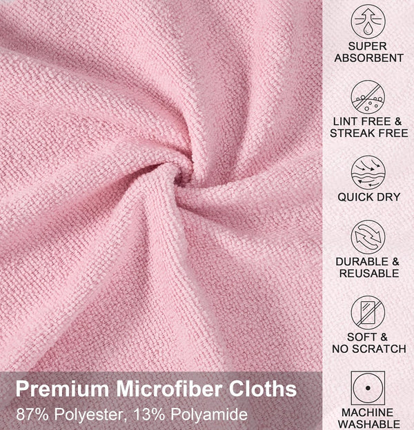 UPSTAR Microfiber Cleaning Cloth, Reusable Paper Towels Rolls, Dish Rags for Washing Dishes, Kitchen, Bathroom, Car, 12X12 Inch, 50 Packs/Roll, Pink