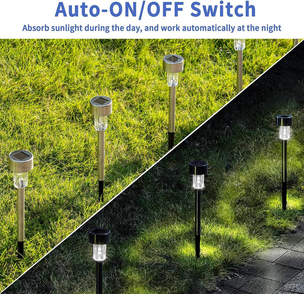 GIGALUMI Solar Pathway Lights, Stainless Steel IP44 Waterproof Auto On/Off Outdoor LED Solar Landscape Lights for Garden, Yard, Patio, Path and