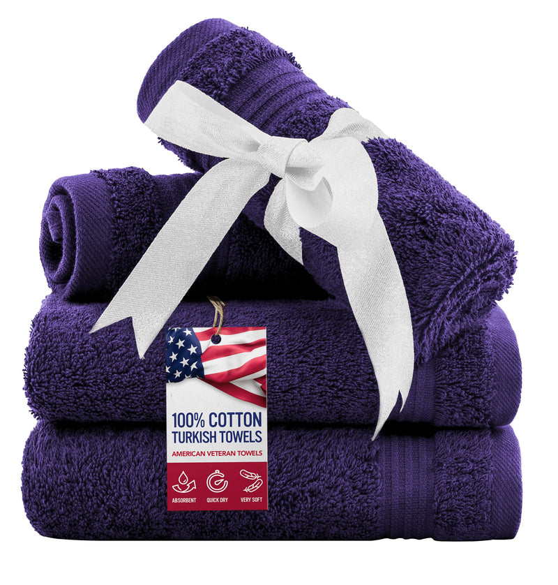 American Veteran Towel, 100% Cotton Turkish Washcloths for Bathroom Essentials 4 Pack, Soft Absorbent Wash Cloths Quick Drying Small Towels