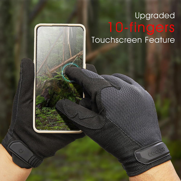 COOLJOB Touchscreen Utility Work Gloves for Men, Breathable Cooling Safety Gloves for Camping, Gardening, Hiking, Running and Driving, Lightweight