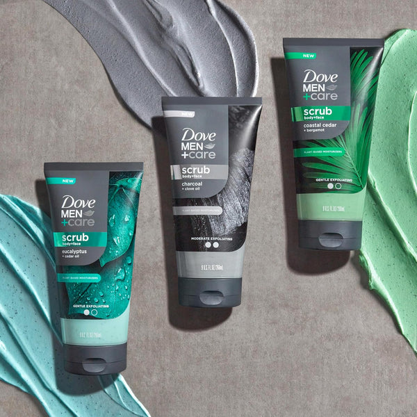 DOVE MEN + CARE Body and Face Scrub Eucalyptus Deeply Exfoliates for Hydrated & Nourished Skin 100% Gentle Cleanser, No Sulfate Cleansers or