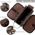 Elviros Toiletry Bag for Men PU Leather Shaving Dopp Kit (Large, Chocolate) | Water-Resistant Travel Organizer for Bathroom Toiletries, Grooming