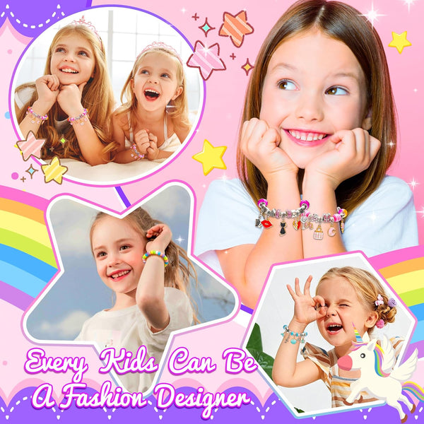 AMAZING TIME 130 Pcs Charm Bracelet Making Kit, Jewelry Toy for Girl Age 8-12 Beads Craft Set for 5 6 7 8 9 10 11 12 Year Old Teenage Birthday Gift