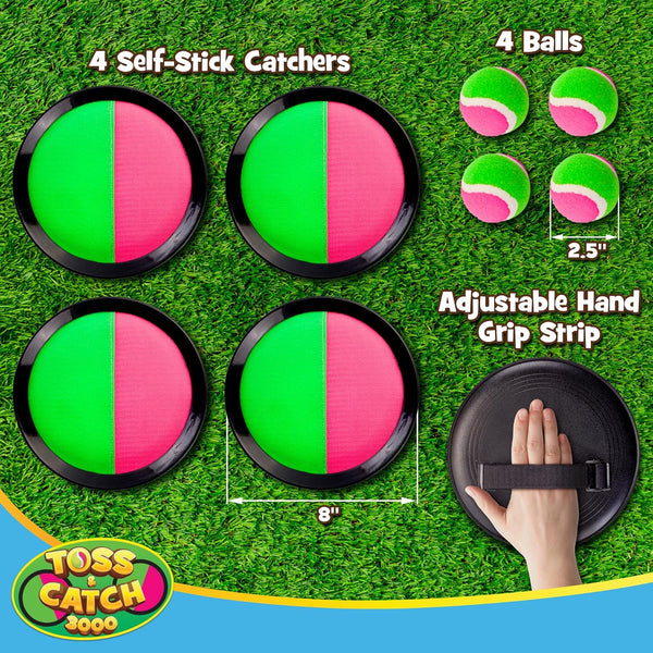 Yoya Toys Toss and Catch Ball Game Toy Set - 4 Paddles & 4 Sticky Balls - Fun Kids Outdoor Games Activity for Backyard, Beach, Park, Camping -