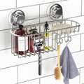 HASKO Suction Cup Shower Caddy Basket for Shampoo, Shower Suction Shelf Organizer, Basket with Soap Holder and Hooks, Stainless Steel Shampoo