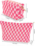 GUTGNK 2-Pack Makeup Bag For Women - Large Checkered Knitted Cosmetic Bags&Small Makeup Pouch Aesthetic Design Travel Toiletry Bag Skincare Bag