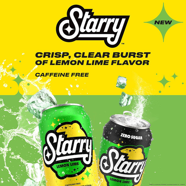 Starry Zero Sugar Lemon Lime Soda, Caffeine Free, Mini Cans, 7.5 Ounce (Pack of 10) Lemon Lime Zero Sugar 7.5 Fl Oz (Pack of 10)