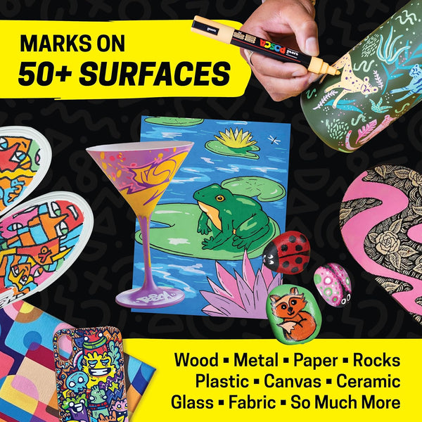 Posca Paint Markers, 5M Medium Acrylic Markers with Reversible Tips, Artist Recommended For Gifts, Fabric, Metal, Glass, Wood and Canvas, Assorted