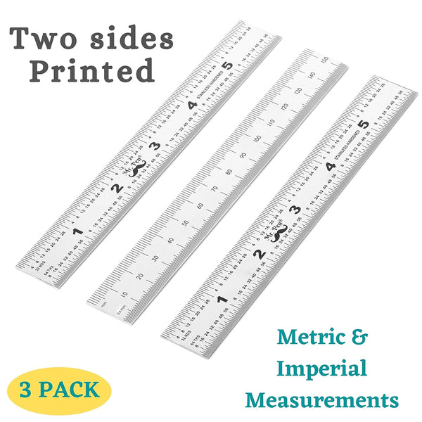 Mr. Pen- Machinist Ruler, 3 Pack, Metric, Precision, Stainless Steel, 6 Inch
