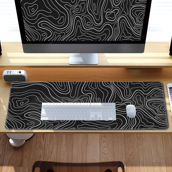 Topographic Contour Gaming Mouse Pad，Large XL Mouse Pad Big Mouse mat,Long Computer Keyboard with 3mm Non-Slip Base and Stitched Edge for Gaming