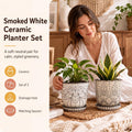 Gepege 6 Inch Beaded Ceramic Planter Set of 2 with Drainage Hole and Saucer for Plants, Indoor-Outdoor Large Round Succulent Orchid Flower Pot