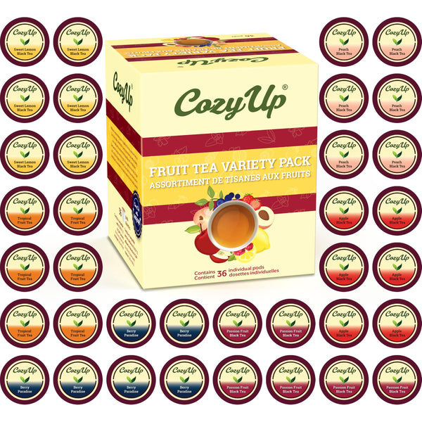 Cozy Up Iced Sweet Fruit Black Tea K-Cup, 36-Count 6 Flavors, Brew Over Ice | Compatible with Keurig Brewer, Guilt-Free Zero Calorie Sweetness,