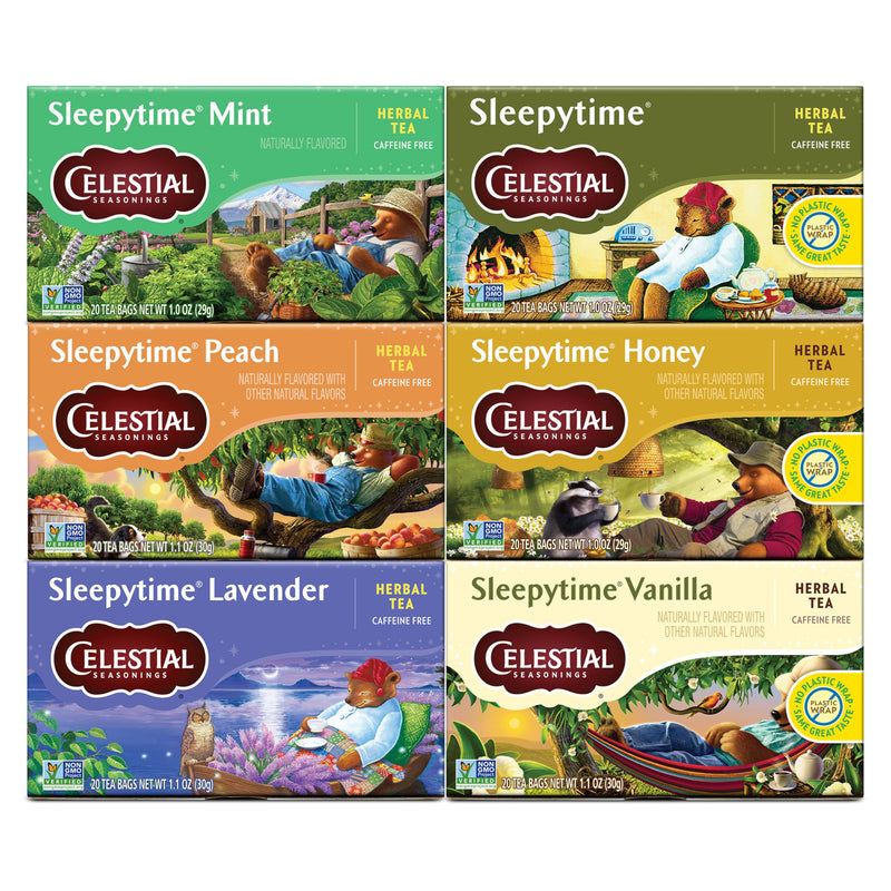 Celestial Seasonings Sleepytime Herbal Tea, Variety Pack - Caffeine Free Sleep Tea, 20 Tea Bags Per Box (Pack of 6) Variety Pack 20 Count (Pack of 6)