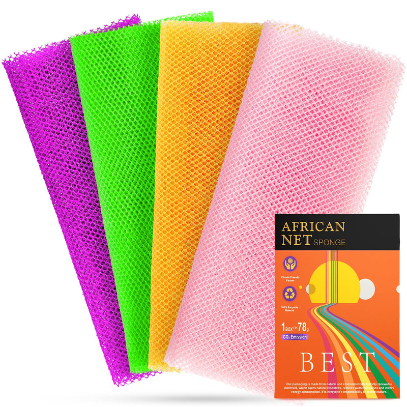 4 Pieces Exfoliating Washcloth Shower Towel African Net Sponge Japanese Wash Cloth Face Exfoliating Sponge Loofah Exfoliating Body Scrubber for