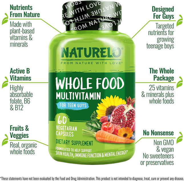 NATURELO Teen Multivitamin - Whole Food Multivitamin for Teenage Boys - Minerals