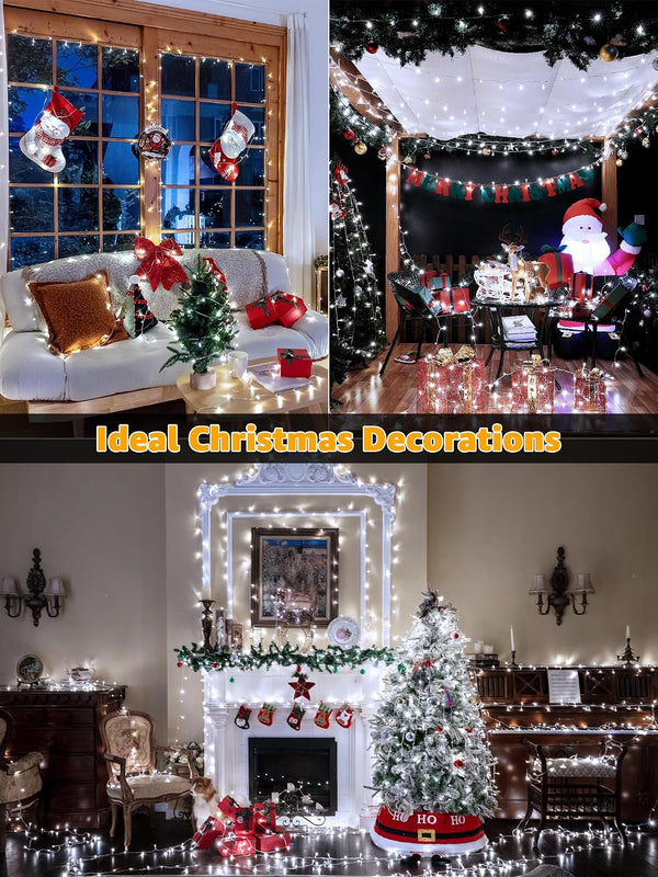 Christmas Lights 600LED 98FT, Waterproof Outdoor String Lights with Remote and Timer, 8 Modes Dimmable Fairy Lights for Indoor Outdoor Wedding