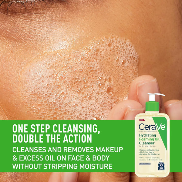 CeraVe Hydrating Foaming Oil Facial Cleanser with Hyaluronic Acid, 8oz 8 Fl Oz (Pack of 1)