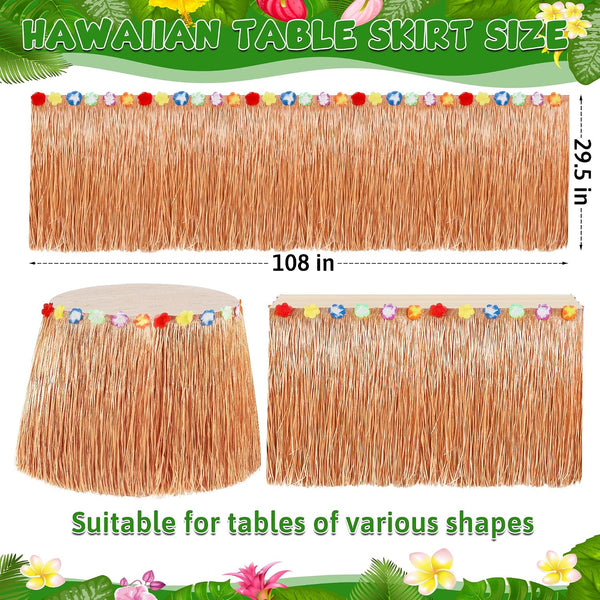 108x29.5In Hawaiian Grass Table Skirt for Summer Luau Party Decorations Straw Yellow 1 Pack