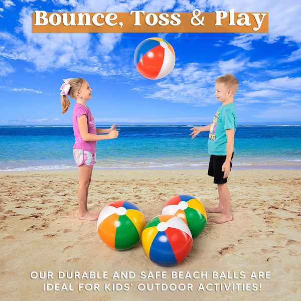 JOYIN 4-Pack 20" Beach Balls - Large Rainbow Beach Ball Inflatable Pool Toys for Party Supplies Decorations, Adults Kids Birthday Luau Summer