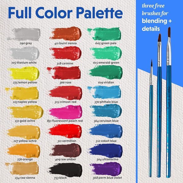 Crafts 4 All Acrylic Paint Set for Adults and Artists - 24 Pack of 12mL Paints with 3 Art Brushes, Non-Toxic Craft Paint for Easter Eggs, Ceramic