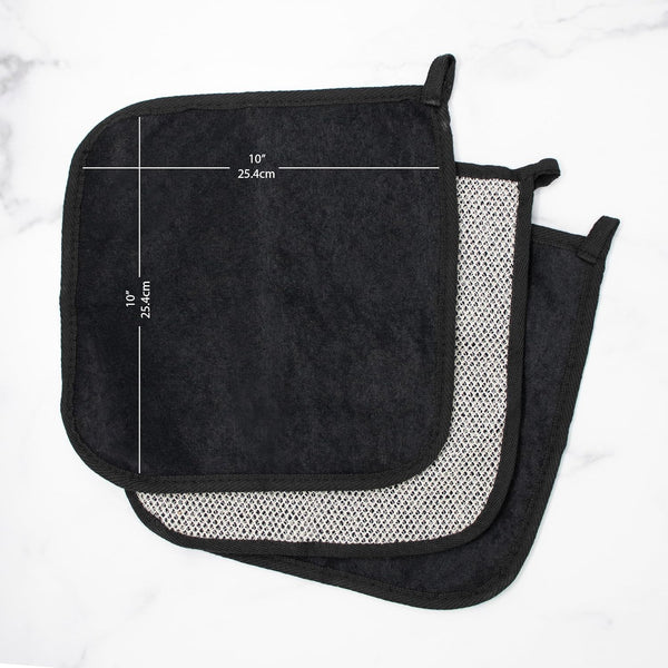 Terry Wash Cloths for Face and Body, Dual-Sided Cleansing and Exfoliating Washcloths, Machine Wash, Black, 3 Count