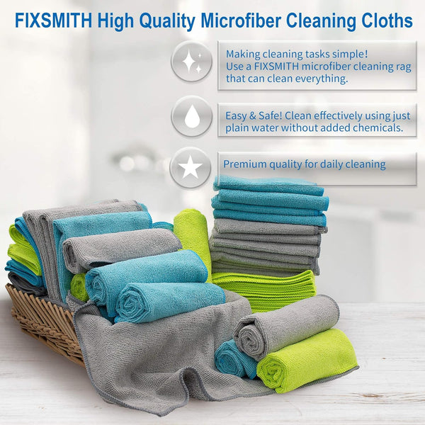 FIXSMITH Microfiber Cleaning Cloth - Pack of 50, Microfiber Towels for Cars 16 x 12 in, Highly Absorbent Cleaning Rags, Lint-Free, Streak-Free
