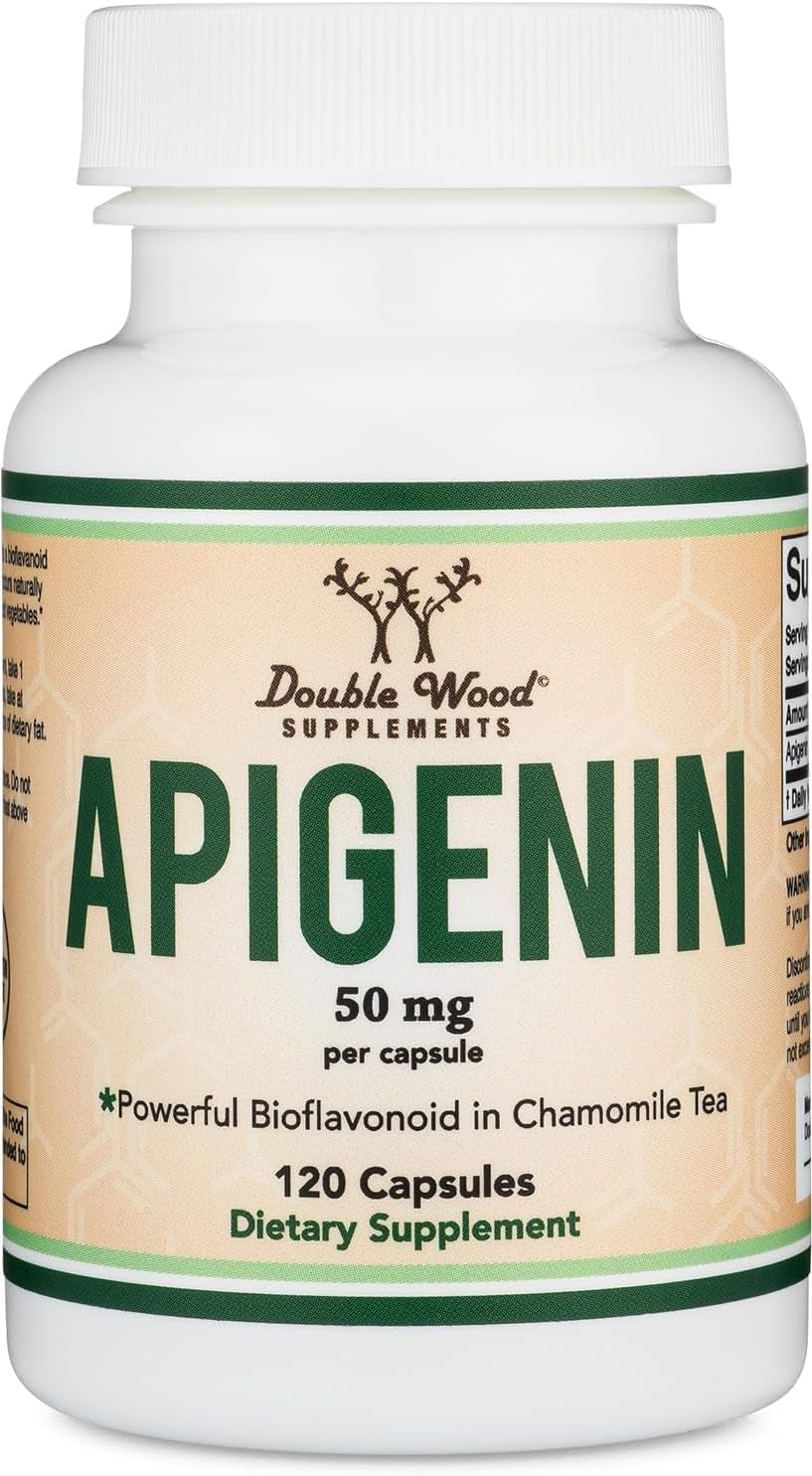 Apigenin Supplement - 50Mg per Capsule, 120 Count (Powerful Bioflavonoid Found in Chamomile Tea for Relaxation, Sleep, and Mood) Senolytic Flavonols for Aging (Gluten Free) by Double Wood