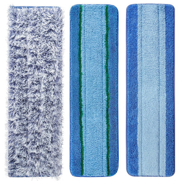 Microfiber Cleaning Pads for Bona Mop, 3 Pack Value - Reusable Mop Pads for 18 Inch Mop, Includes Dusting Pad, Cleaning Pad, and Three Zone Deep