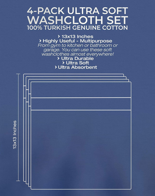 American Veteran Towel, 100% Cotton Turkish Washcloths for Bathroom Essentials 4 Pack, Soft Absorbent Wash Cloths Quick Drying Small Towels