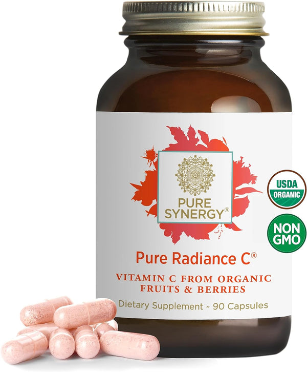 PURE SYNERGY Pure Radiance C | Organic Vitamin C Capsules | 100% Natural, Whole Food, Non-Gmo Supplement with Camu Camu Extract | for Immune and Collagen Support (90 Capsules)