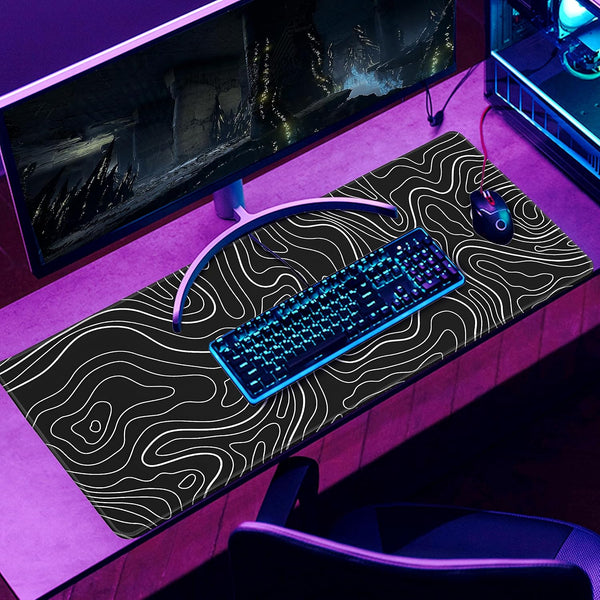 Topographic Contour Gaming Mouse Pad，Large XL Mouse Pad Big Mouse mat,Long Computer Keyboard with 3mm Non-Slip Base and Stitched Edge for Gaming