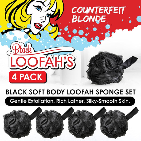 4 Pack Black Bath Loofah Sponge 60g Shower Mesh Ball - Exfoliating Body Scrubber for Men & Women - Durable Shower Puff Bath Loofa for Soothe Skin