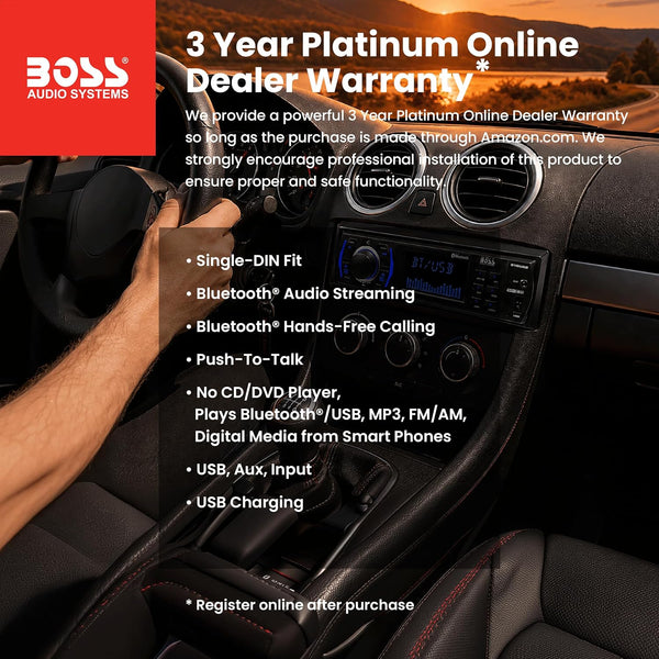 BOSS Audio Systems 616UAB Car Stereo With Bluetooth - Single DIN, MP3, USB, Aux-in, AM/FM, No CD DVD Player