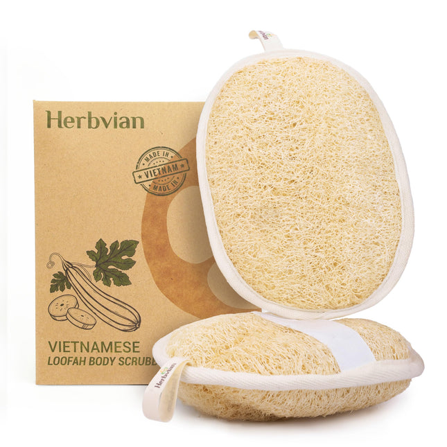 Vietnamese Natural Loofah Exfoliating Body Scrubber Pads, 100% Plant-Based Showe