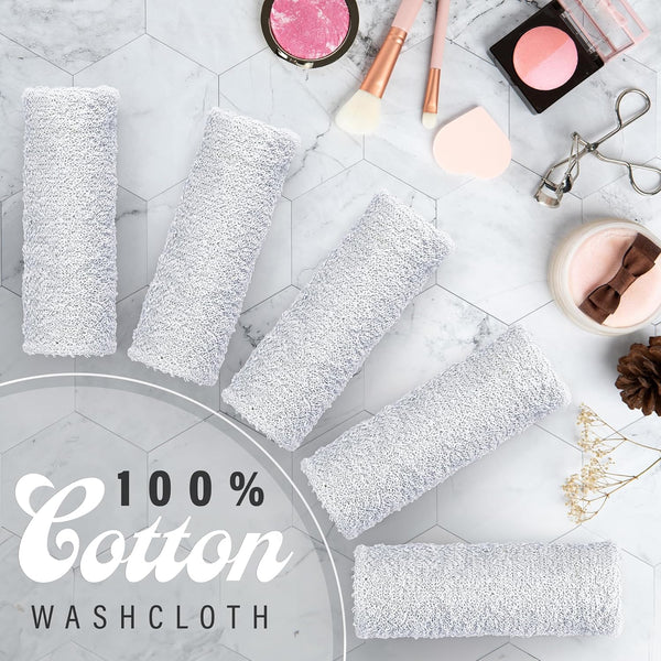 DecorRack 10 Pack 100% Cotton Wash Cloth, Luxurious Soft, 12 x 12 inch Ultra Absorbent, Machine Washable Premium Quality Washcloths, White (10