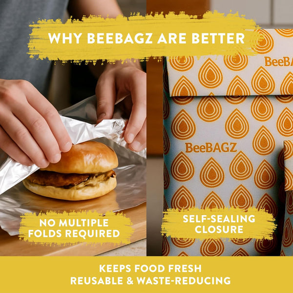 BeeBAGZ Re-Usable Airtight and Watertight Beeswax Produce Bag with Seam Stitching, Orange, 35.5 x 27.9 cm